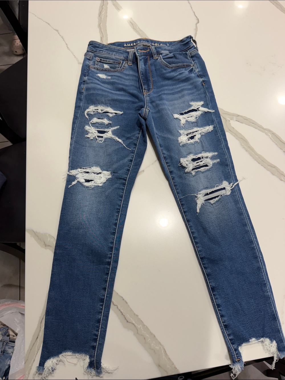 American Eagle Outfitters Blue Distressed Skinny Jeans